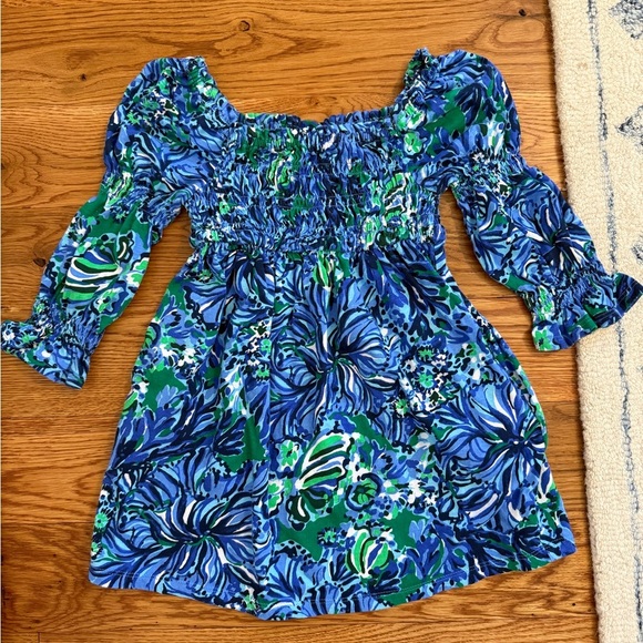 Lilly Pulitzer Mini Beyonca BabyDoll Dress Abaco Blue in Turtle Awe Size S Girl - Picture 2 of 11
